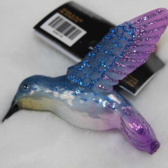 Robert Stanley Hummingbird Christmas Ornament Blown Glass Blue Purple 4.5" NWT - Picture 3 of 6